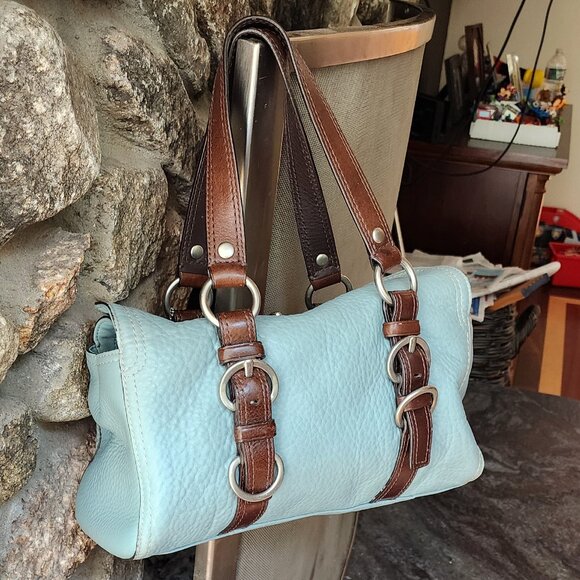 COACH D1082-F12334 Vintage Blue/Brown Chelsea Pebbled Leather Satchel Bag - Picture 5 of 16